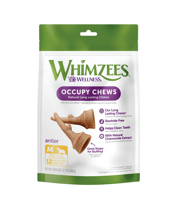 Whimzees Antler Natural Long Lasting Occupy Dog Chews Value Bag (Medium - 12.7 oz)