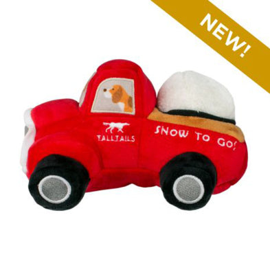 TALL TAILS Red Truck with Snowball Squeaker Dog Toy