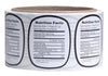 Mann Lake Nutrition Label - Roll of 250