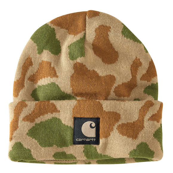 Carhartt Knit Camo Beanie (Bright Orange Duck Camo 2, OS)