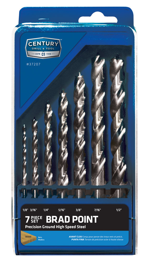 Century Drill And Tool 7 Piece Brad Point Wood Bit Set