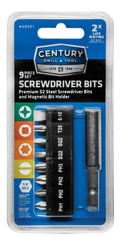 Century Drill And Tool 9 Piece S2 Screwdriving Bit Set